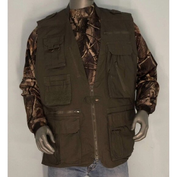 Fox Outdoor Khaki Utility Vest Size L Fishing Hunting Tactical Pockets Vented - Picture 1 of 6